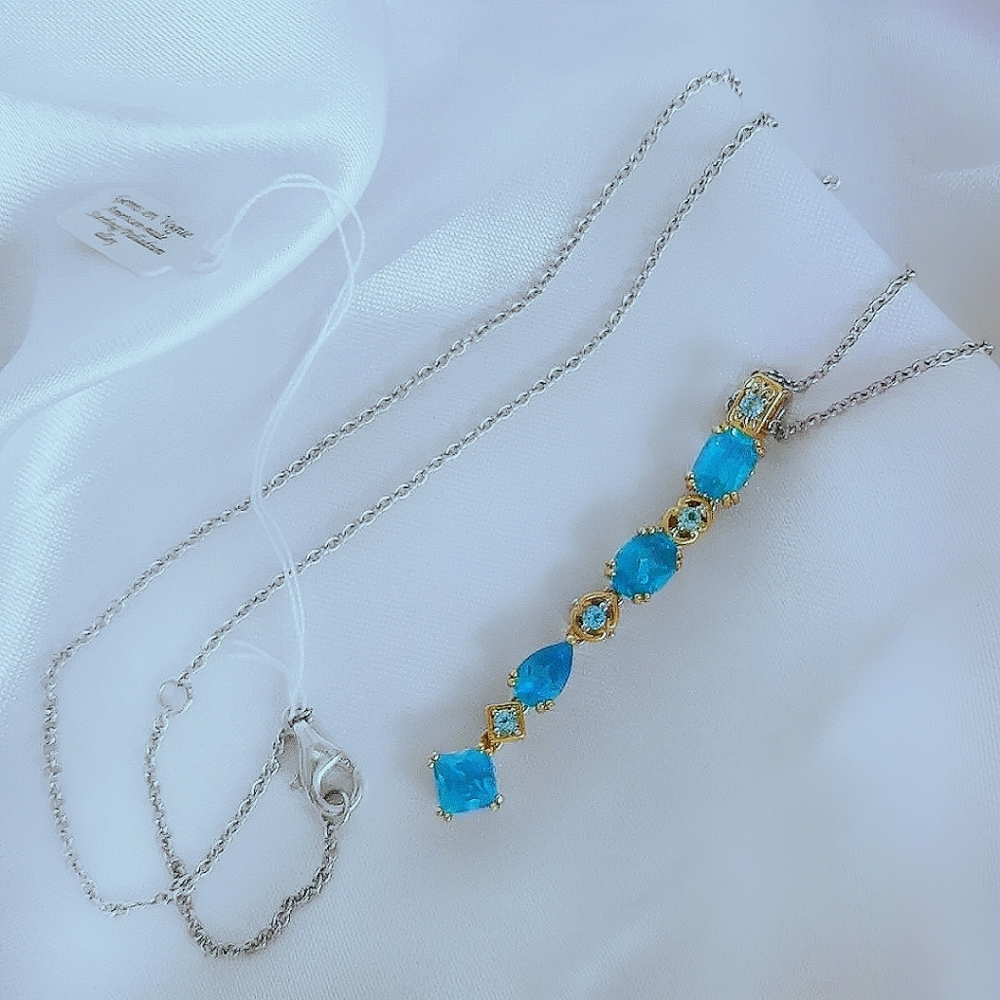 Gems En Vogue | 5.76ctw Multi-Shape Paraiba & Swiss Blue Topaz Pendant Necklace